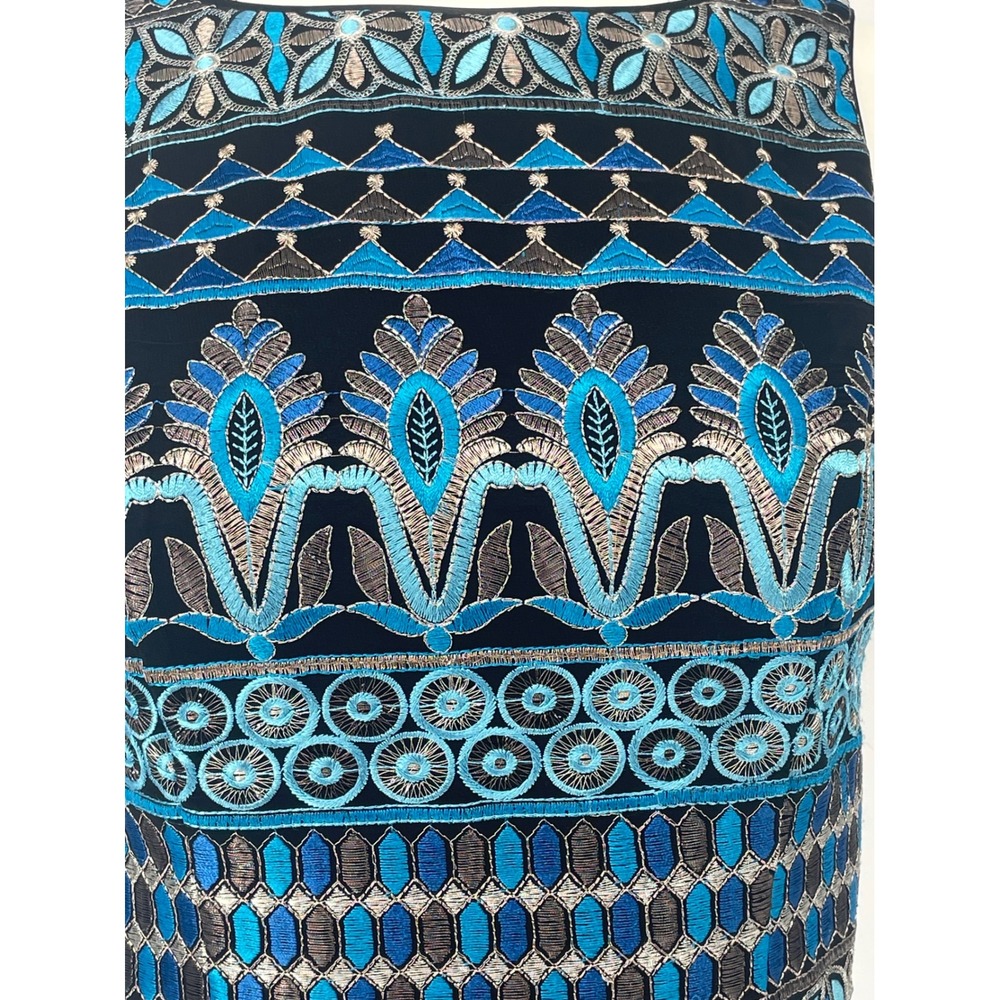 White House Black Market NWT Metallic Embroidered Sheath Dress 2 XS Blue Silver - Picture 5 of 13
